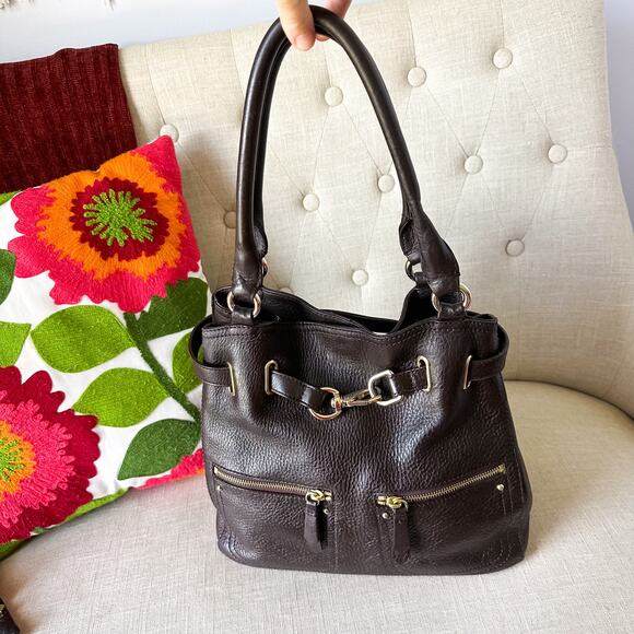 Cole Haan Chocolate Brown Handbag with Gold Accents - Picture 9 of 14